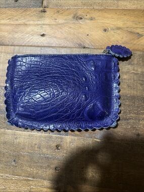 Furla ( made in Italy )  Croc-Embossed Leather Zip Pouch. Royal Blue